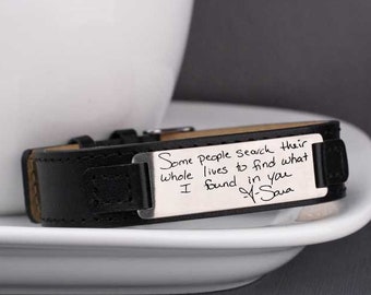 Pulsera de cuero personalizada para hombre, pulsera con escritura a mano personalizada, pulsera con escritura grabada para hijo, regalo del Día del Padre para esposo.
