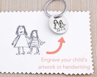 Kids Handwriting Key Ring, Personalized Keychain Gift for Mother's or Father' Day Gift, Handwritten Keychain, Engraved Handwriting Gift