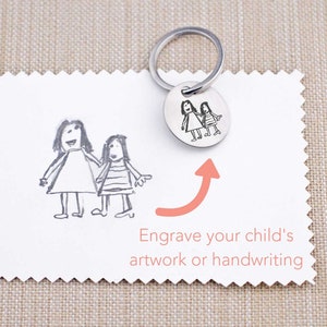 Kids Handwriting Key Ring, Personalized Keychain Gift for Mother's Day Gift, Handwritten Keychain, Engraved Handwriting Gift