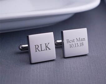 Groom sclr13 Personalised Silver round cufflinks Best Man personalised with Name Role and Wedding Date Perfect gift for Usher Groomsman