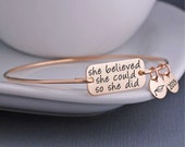 She Believed She Could So She Did Bracelet, Gift for Her, College Graduation Jewelry, Inspirational Bangle Bracelet, Graduation Gift 2020