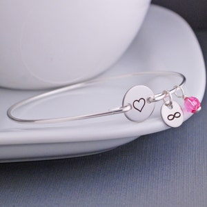 Heart Jewelry, Love Bracelet, Birthday Bangle Bracelet, Mother&#39;s Day Gift, Girlfriend Gift, Anniversary Gift for Wife, Engagement Gift