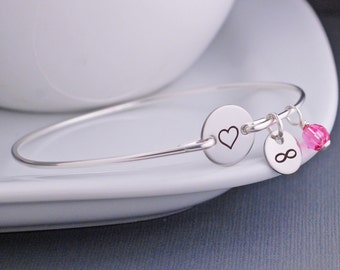 Heart Jewelry, Love Bracelet, Birthday Bangle Bracelet, Mother's Day Gift, Girlfriend Gift, Anniversary Gift for Wife, Engagement Gift