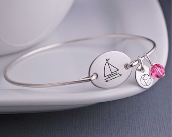 Sailboat Bracelet, Personalized Nautical Jewelry, Boat Jewelry with Charms, Sailing, Mother's Day Gift for Her