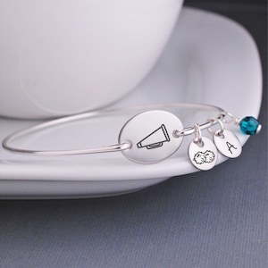 Megaphone Bracelet, Cheerleading Jewelry, Megaphone Gift for Cheerleader, Personalized Cheerleading Bracelet