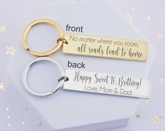 Sweet 16 All Roads Lead To Home, Keychain Sweet 16 Gift, New Driver Key Ring, Sweet 16 Gift for Her, 16th Birthday Gift for Daughter