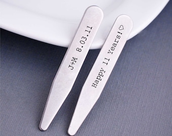 Anniversary Gift for Husband, Personalized Collar Stays, Engraved Gift for Husband, Stainless Steel Collar Stays Anniversary Date