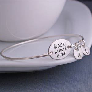 Mother's Day Gift for Mimi, Personalized Best Mimi Ever Bracelet in Silver, Gold, Rose Gold, Initial Bangle Bracelet for Mimi image 1