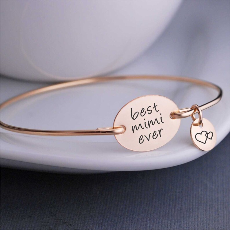 Mother's Day Gift for Mimi, Personalized Best Mimi Ever Bracelet in Silver, Gold, Rose Gold, Initial Bangle Bracelet for Mimi image 2