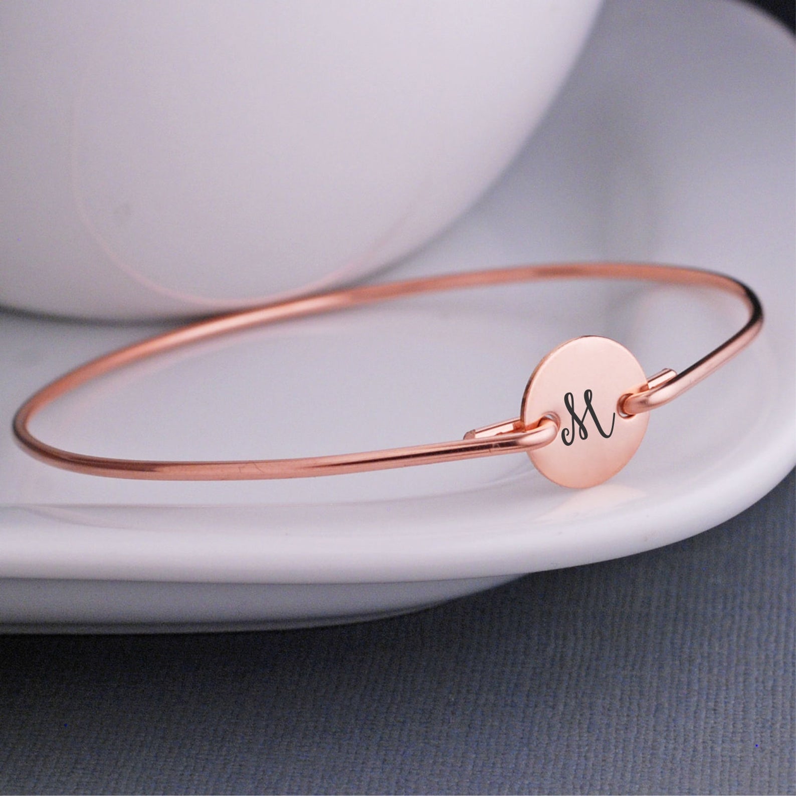 Personalized Rose Gold Bangle Bracelets Set of TWO Rose Gold Etsy