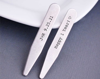 1st Anniversary Gift for Husband, Personalized Collar Stays, Engraved Gift for Husband, Stainless Steel Collar Stays, Anniversary Date