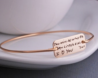 Gold Custom Handwriting Bracelet, Personalized Handwriting Bracelet, Engraved Bracelet, Gift from Dad