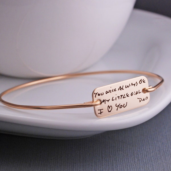 Gold Custom Handwriting Bracelet, Personalized Handwriting Bracelet, Engraved Bracelet, Gift from Dad