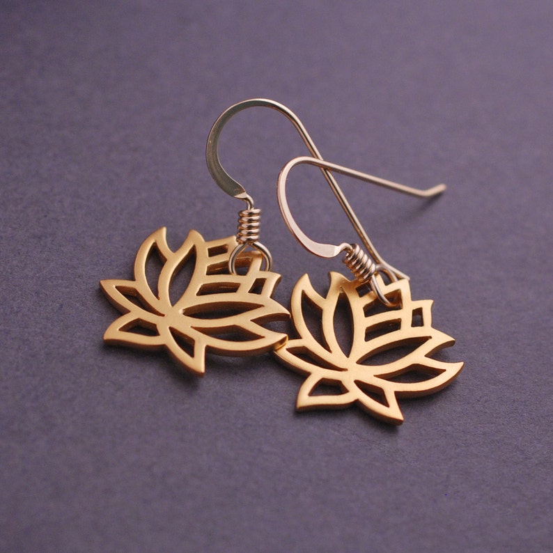 Gold Lotus Earrings, Lotus Flower Earrings, Lotus Jewelry, Yoga Teacher Gift, Gift for Yogi image 3