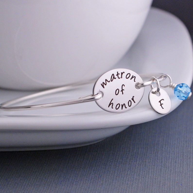 Maid of Honor Jewelry Gift, Matron of Honor Gift, Bangle Bracelet, Personalized Wedding Party Jewelry Gift image 2