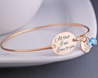 Mother of the Bride Gift, All That I Am I Owe to You Bracelet, Gift for Mother of the Bride for Wedding, Personalized Christmas Gift