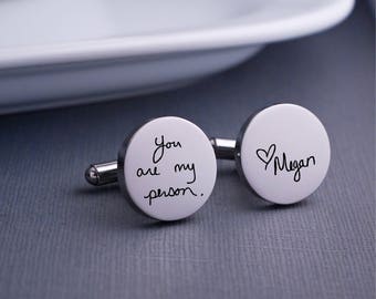 Gift for Him Personalized Cuff Links, Handwriting CuffLinks, Wedding Gift for Husband, Custom Cufflinks for Him, Valentine’s Gift for Him