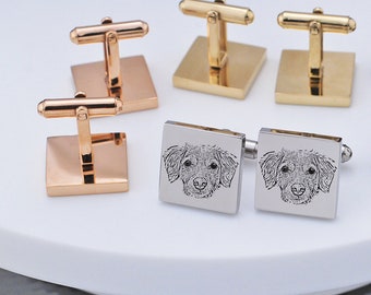 Cat or Dog Memorial Cufflinks, Your Pet's Actual Face Engraved on Cufflinks, Gift for Pet Owner, Cufflinks for Him, Pet Jewelry