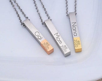 Mother's Day Gift for Mom, Nana, Gigi, Mimi, Est. Necklace, Custom Grandma Gift, Engraved Gift, Custom Bar Necklace