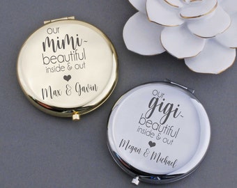 Mother's Day Gift for Nana, Beautiful Inside & Out Compact Mirror, Engraved Pocket Mirror, Unique Gift for Nana Gigi Mimi Grammy Yaya