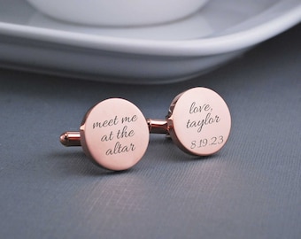 Rose Gold Wedding Cufflinks, Meet me at the Altar Cufflinks, Rose Gold Wedding Gift for Groom on Wedding Day, Custom Cuff Links for Wedding