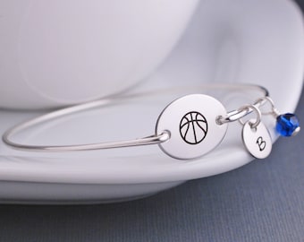 Basketball Bracelet, Basketball Mom Jewelry, Personalized Basketball Bangle Bracelet, Gift for Basketball Player, Basketball Team Gift