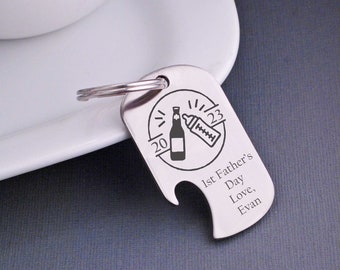 1st Father's Day Key Ring, Gift for Dad, CHEERS Keychain Bottle Opener, Personalized First Father's Day Gift for Dad from Child