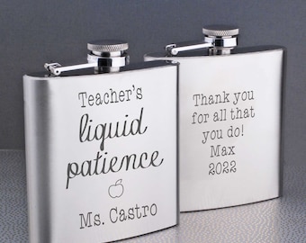 Teacher Gift, Flask for Him or Her, Liquid Patience Flask, Funny Gift for Teacher, Teacher Appreciation Week Gift, Male Teacher Gift