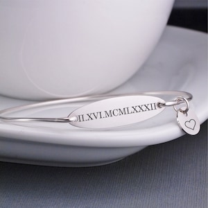Personalized Anniversary Gift, Custom Silver Roman Numeral Bracelet, Kids Birthdate Bracelet for Mom, Personalized Date Jewelry for Wife