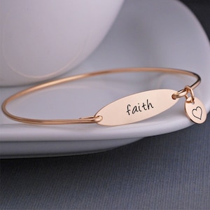 Faith Bracelet, Personalized Faith Jewelry, Cross Jewelry, Christian Inspirational Bangle Bracelet, Religious Jewelry, Religious Gifts