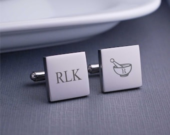 Pharmacist Gift, Mortar and Pestle Cufflinks, Personalized Pharmacist Cufflinks, Custom Cuff Links for Pharmacy Graduation