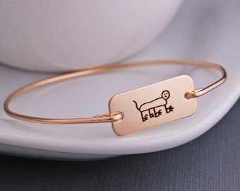 Gold Custom Child's Artwork Bracelet, Personalized Handwriting Bracelet, Engraved Drawing, Gold Mother's Day Jewelry Gift