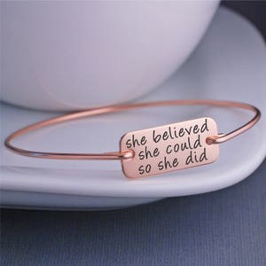 Graduation Gift for Her She Believed She Could So She Did Bracelet, Gift for Her, College Graduation Jewelry, Inspirational Bangle Bracelet image 2