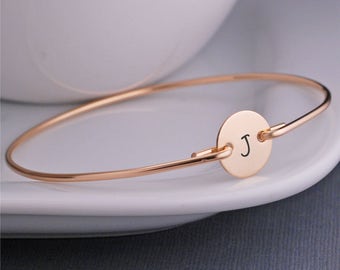 Initial Bracelet, Custom Gold Initial Bangle Bracelet, Personalized Initial Jewelry Gift