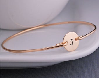 Initial Bracelet, Custom Gold Initial Bangle Bracelet, Personalized Initial Jewelry Gift, Gift for Teen, Graduation Gift, Push Present, Mom