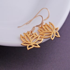 Gold Lotus Earrings, Lotus Flower Earrings, Lotus Jewelry, Yoga Teacher Gift, Gift for Yogi image 2