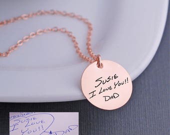 Rose Gold Custom Handwriting Necklace, Rose Gold Handwriting Jewelry, Personalized Gift for Mother's Day, Engraved Actual Handwriting