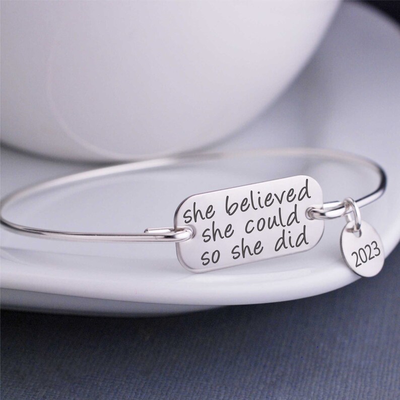 Nursing Graduation She Believed She Could So She Did Bracelet, Graduation Jewelry Gift, Graduation Gift, Inspirational Bangle image 3