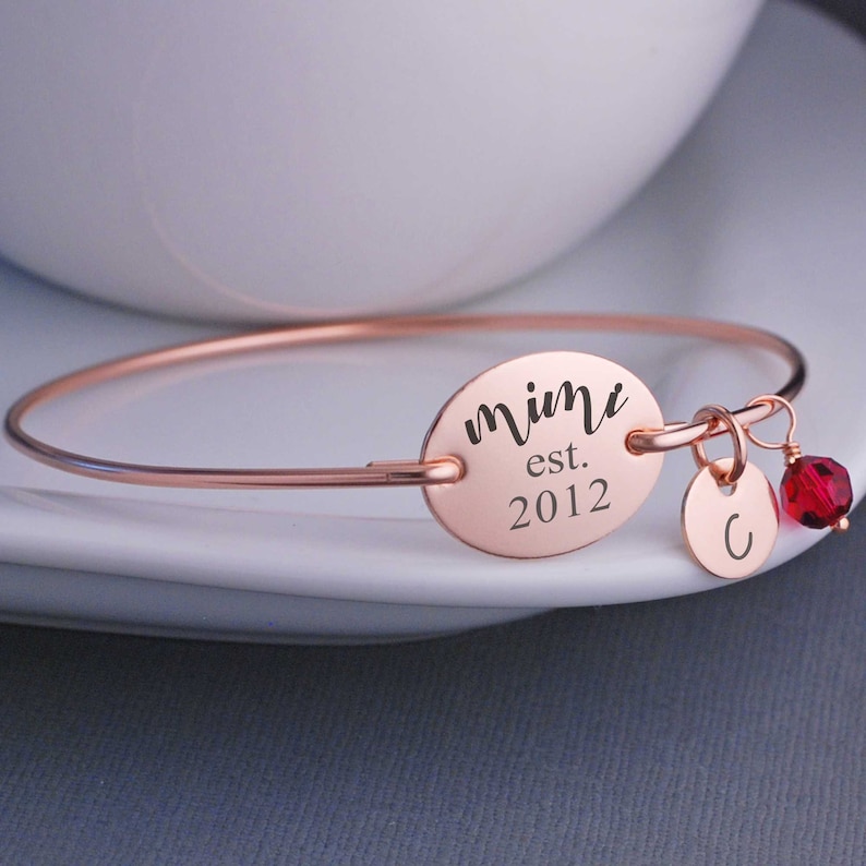 Gift for Mimi, Mimi Est. Year Bracelet, Personalized Gift for New Mimi for Mother's Day, Bangle Bracelet for Mimi Jewelry from Grandkids image 3