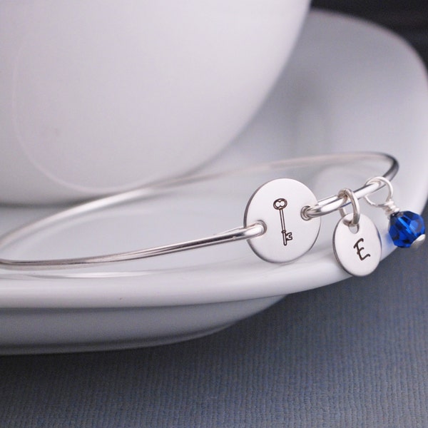 Bracelet, Skeleton Key Jewelry, Custom Silver Key Bangle Bracelet,  Kappa Kappa Gamma Jewelry, Key Bracelet