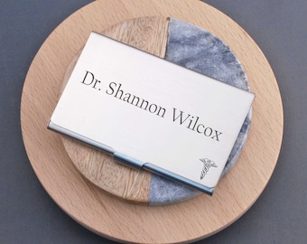 Doctor Business Card Holder, Engraved Gift for Nurse, Personalized Business Card Holder for Him or Her, Medical School Graduation Gift, PA