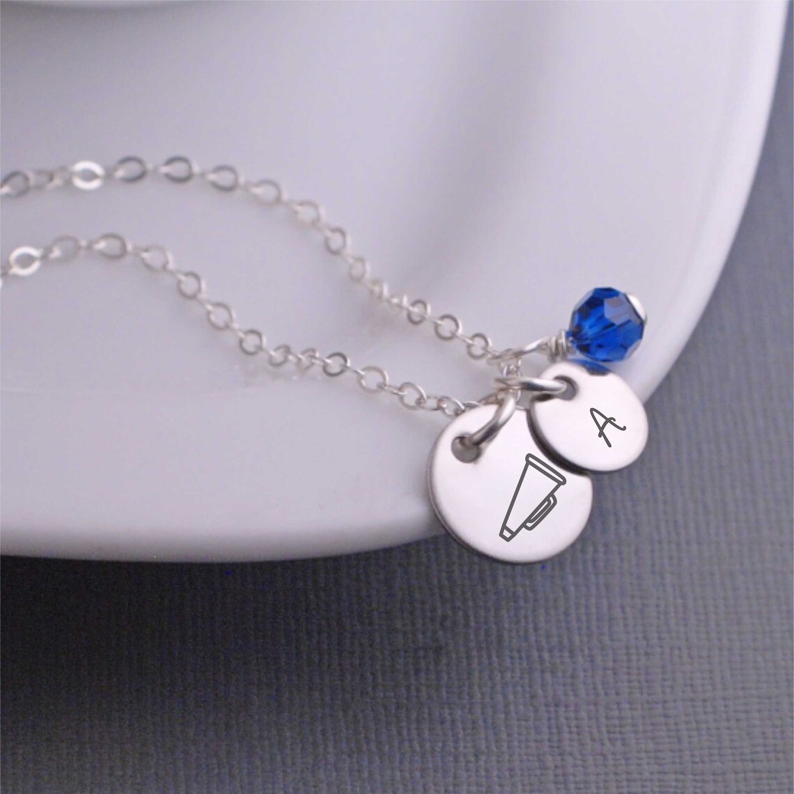 Cheerleader Necklace Personalized Megaphone Charm Necklace Etsy