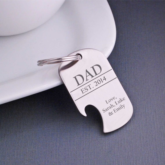 Best Gift for Father's Day, Key Ring for Dad, Personalized Dog Tag Keychain  Bottle Opener, Best Gifts for Him Dad Custom Year from Kids