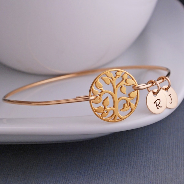 Gold Tree of Life Bracelet, Family Tree Jewelry, Tree Bangle Bracelet