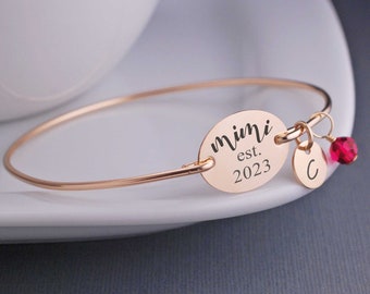 Gift for Mimi, Mimi Est. Year Bracelet, Personalized Gift for New Mimi for Mother's Day, Bangle Bracelet for Mimi Jewelry from Grandkids