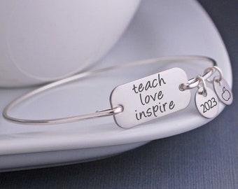 Teach Love Inspire Bracelet, Teacher Birthday Gift, Teacher Appreciation Gift, New Teacher Graduation Jewelry