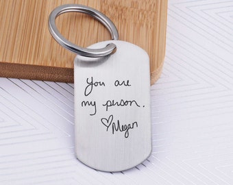 Engraved Handwriting Gifts Key Ring, Personalized Anniversary Gift for Husband, Father's Day Gift, Wedding Day Gift for Groom, Memorial Gift