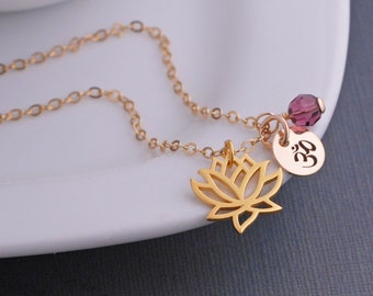 Gold Lotus Necklace, Custom Yoga Jewelry Gift, Gold Lotus Flower Necklace with Om Charm, Lotus Flower Necklace, Motivational Jewelry