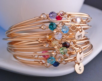 Gold Birthstone Bracelet, Gold Bangle, Gold Birthstone Jewelry for Mom, Kid's Birthstone Bracelet, Mother's Day Gift, Gift for Mom