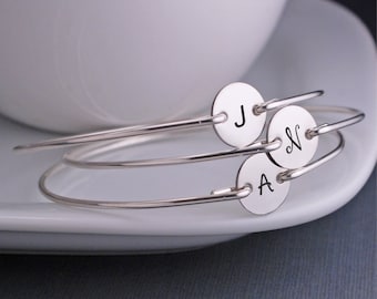 Mother's Day Gift Jewelry, Set of THREE Mom's Bracelets, Custom Children's Initial Bangle Bracelet